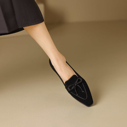 23秋冬新款女式真皮鞋時尚緞帶鞋高跟鞋慢跟22公分-24.5公分#843黑⭐免運費⭐ 第6張的照片