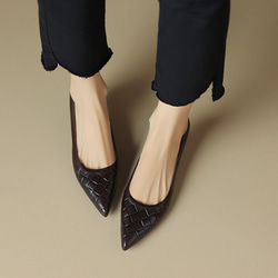23 秋冬新款女式真皮鞋時尚緞帶鞋高跟鞋慢跟 22 公分-25 公分 3 色 #844⭐免運費⭐ 第13張的照片