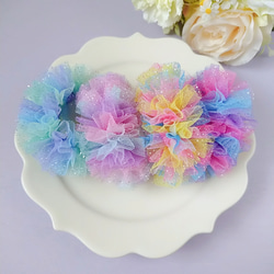 2個セット♡レインボーカラーのポンポンチュールりぼん 虹色 ボンボン