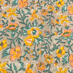 【50cm單位】棕黃橙花印度手版印花布料棉質 第2張的照片