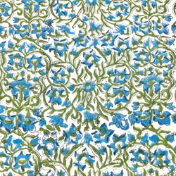 【50cm單位】白藍花綠葉印度手工塊印花布料棉質 第2張的照片