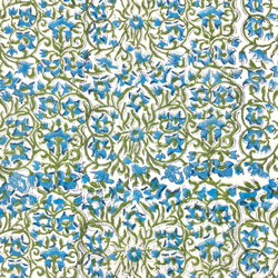 【50cm單位】白藍花綠葉印度手工塊印花布料棉質 第3張的照片