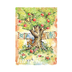 A4ポスター * りんごの木の下の収穫うさぎ* 1枚目の画像