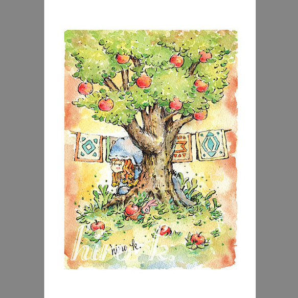 A4ポスター * りんごの木の下の収穫うさぎ* 3枚目の画像