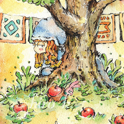 A4ポスター * りんごの木の下の収穫うさぎ* 2枚目の画像