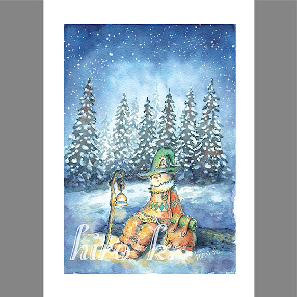 A4ポスター * 冬の夜空と猫旅人* 3枚目の画像