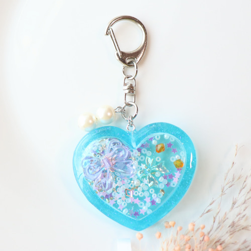 ハート シャカシャカ キーホルダー レジン シェイカー 水色
