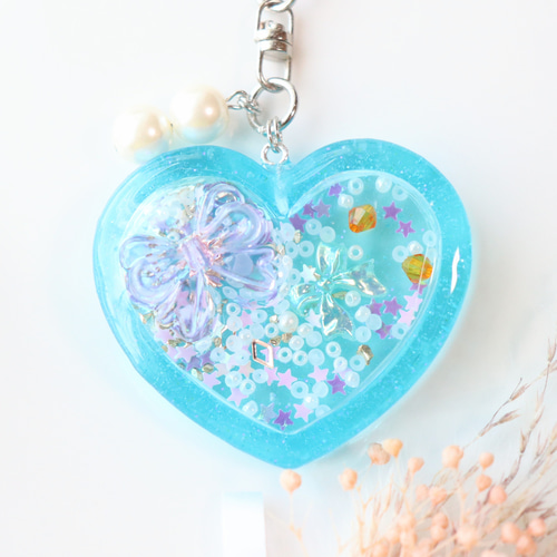 ハート シャカシャカ キーホルダー レジン シェイカー 水色