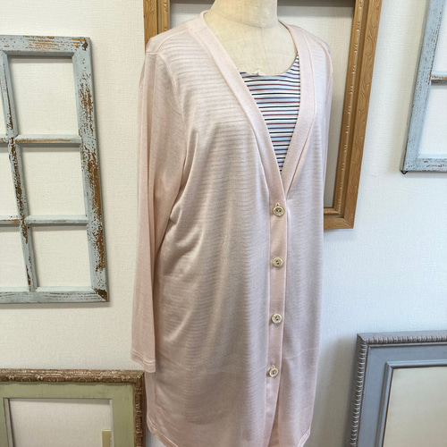 セール価格☆着心地軽〜い❤️ニットV首ロングカーディガン 淡いピンク  