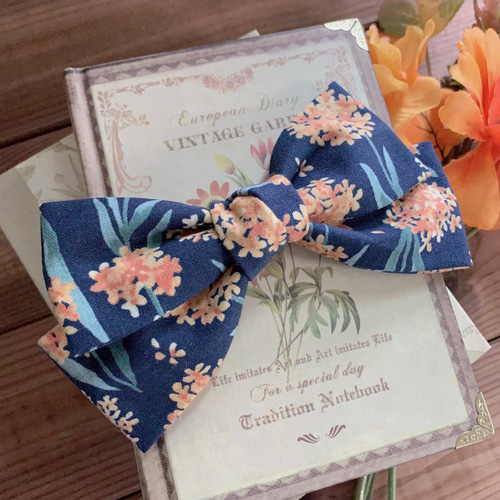 キンモクセイ 金木犀 紺 ネイビー ファブリックリボン ヘア