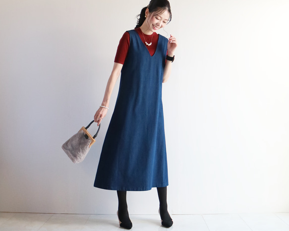 秋冬新品【靛藍】柔軟牛仔100%棉長裙 第4張的照片