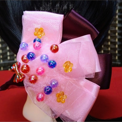 ゆめかわヘアークリップ（チューリップ・ピンク＆チョコ色）パーティー・着物・ヘアーアクセサリー・ヘッドドレス 1枚目の画像