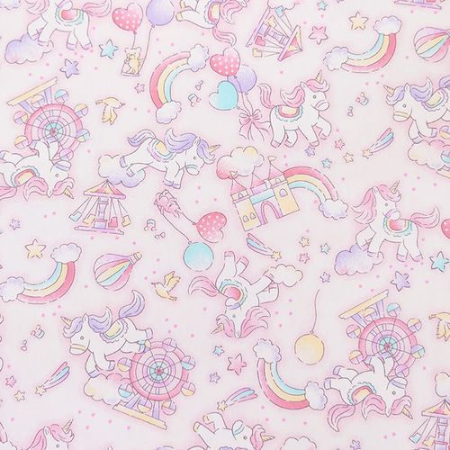 オックス生地【50×110cm】ゆめかわ ユニコーン 虹 ハート 星