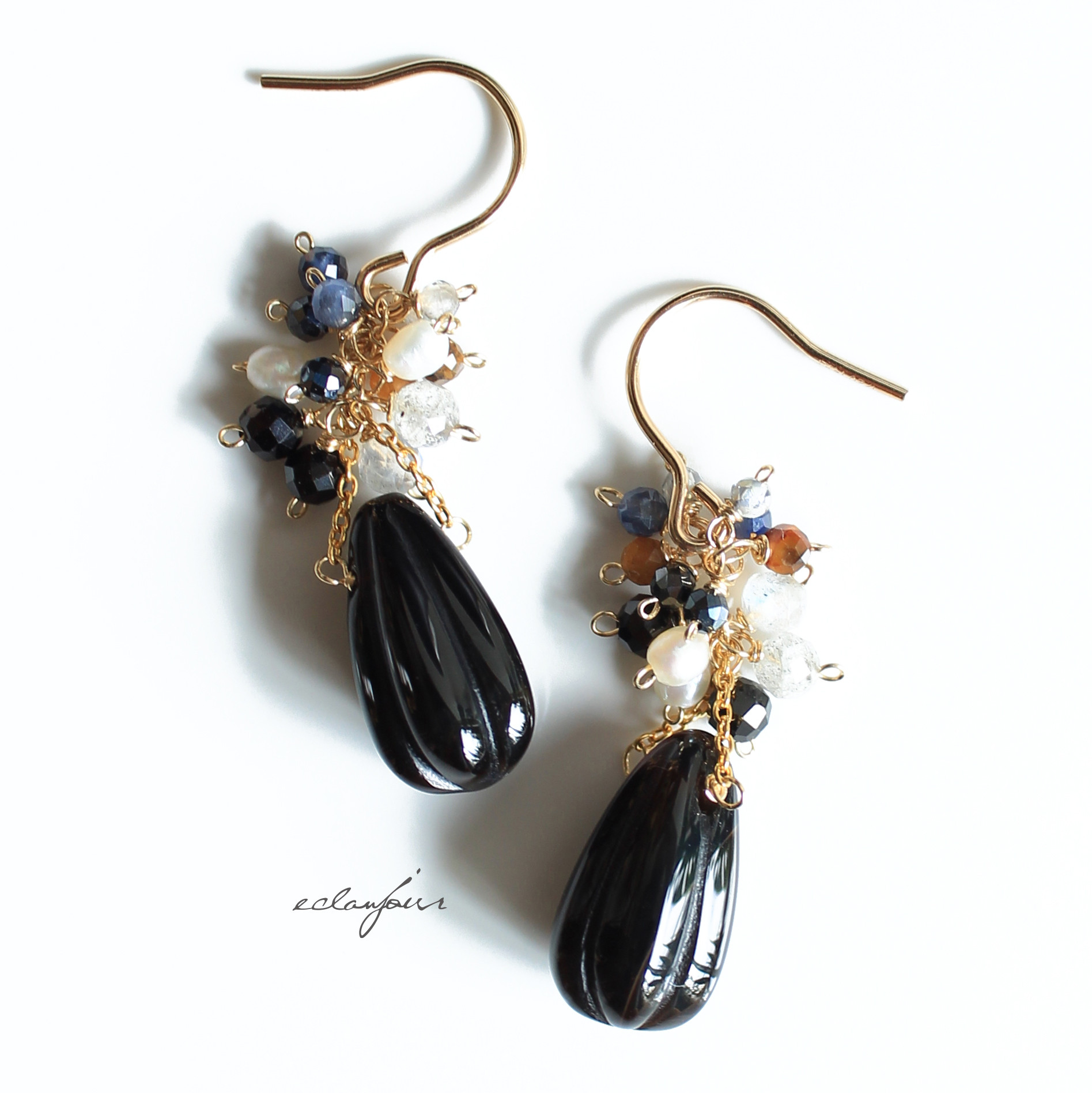 14kgf／艶めくオニキスのピアス＆イヤリング【eclanjour】