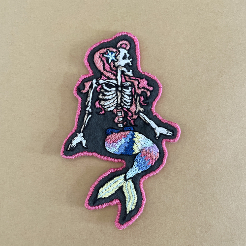 オールドスクールタトゥーテイスト スカルマーメイド 手刺繍ワッペン