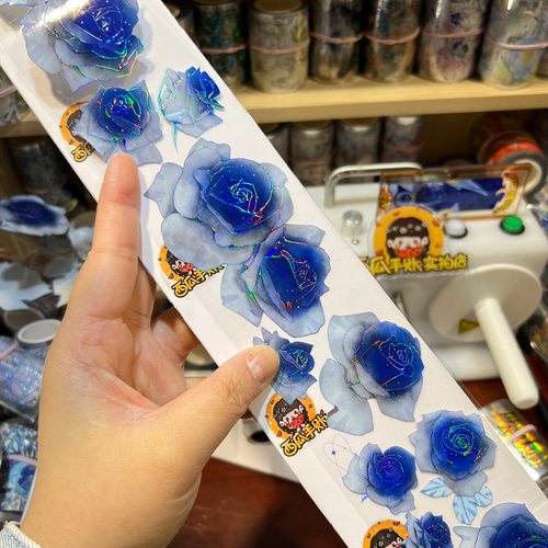 海外PETマステ 青バラ 花柄5本