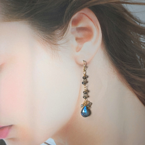 14kgf 大粒 ラブラドライト ピアス 天然石 幻想的なシラーが美しい