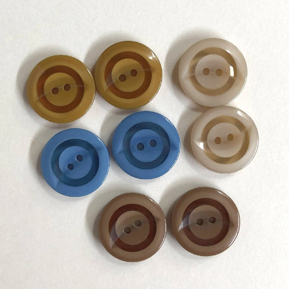 ボタン レトロ 円形 丸型 ペア ブラウン ベージュ ブルー 15mm 8個セット eg-095 1枚目の画像