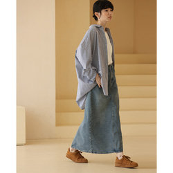 ロングデニムスカート　デニムスカート　コットン混紡　ブルー　S-XL#327 2枚目の画像