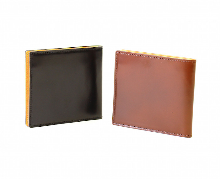 2つ折り財布　コードバン　ハンドメイド　￼ 完成品 Horweenシェルコードバン二つ折り財布 フルコードバン 総