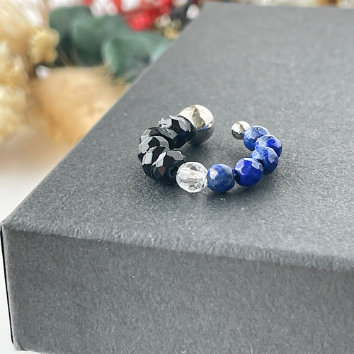 ラピスラズリ水晶オニキスのイヤーカフ |amuletお守りアクセサリー