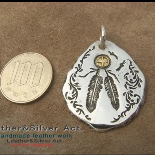 オリジナルフェザー ハンドメイド刻印フェザーペンダントトップ