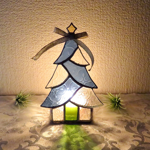 クリスマス早割価格】ステンドグラス ＊ブルーのクリスマスツリーの
