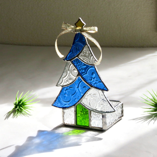 クリスマス早割価格】ステンドグラス ＊ブルーのクリスマスツリーの