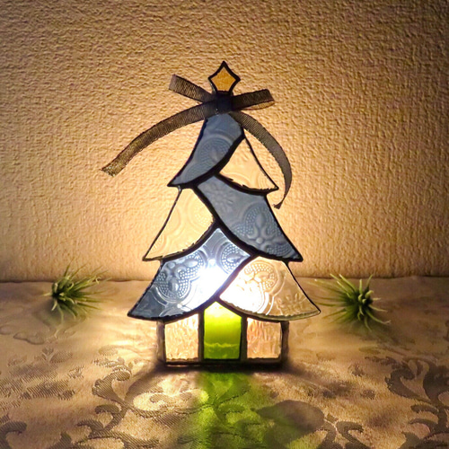 クリスマス早割価格】ステンドグラス ＊ブルーのクリスマスツリーの