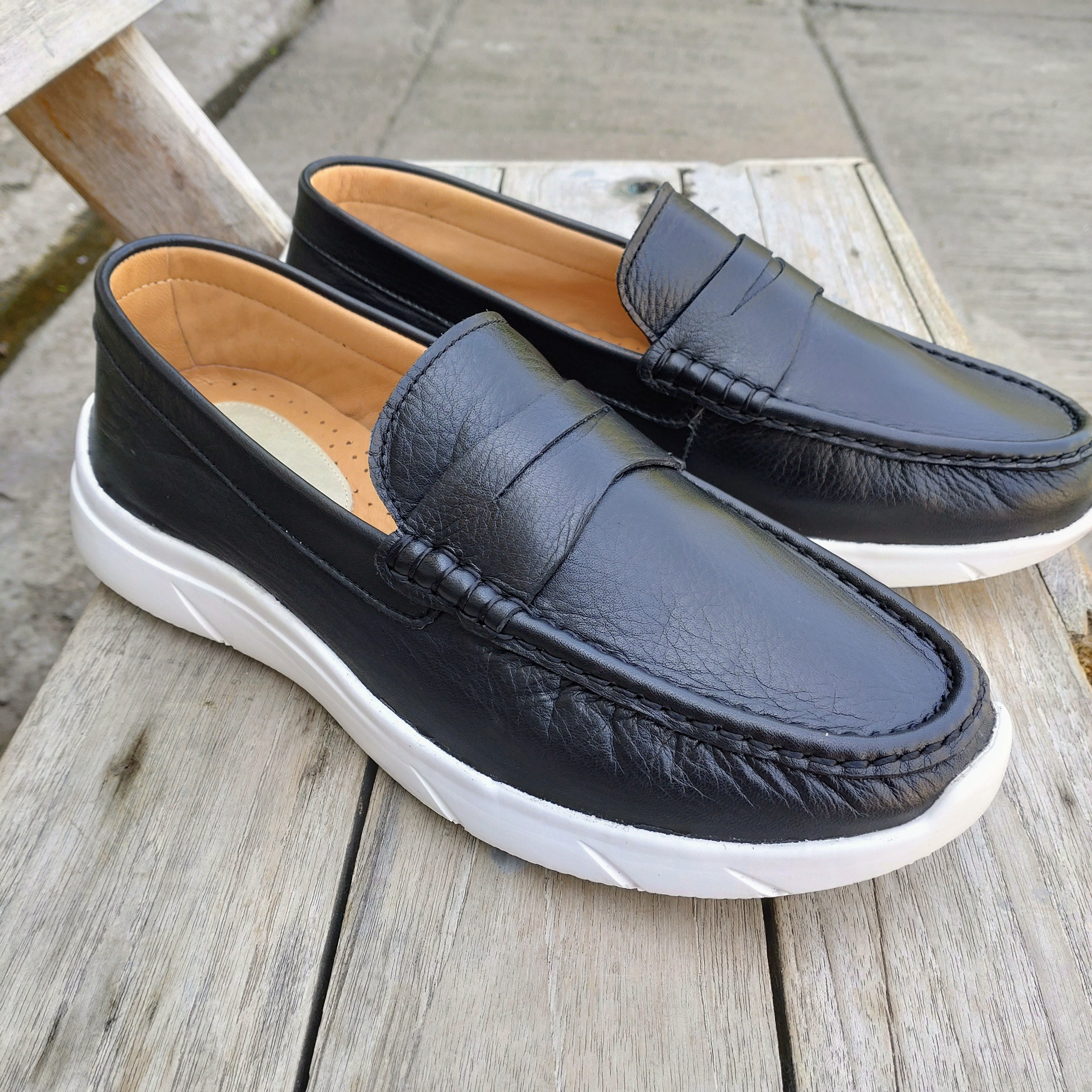 ★超軽量235g◇ローファー◇本革◇無料サイズ調整◇柔らかい革◇軽量ソール◇レディース◇メンズ◇色変更可◇黒◇