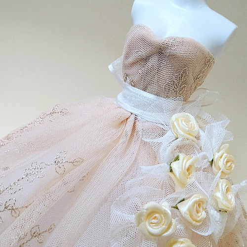 495一点物ミニチュアウェディングドレス オレンジ系 薔薇と