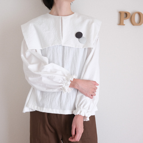 セーラーカラー袖口フリルブラウス しわ加工 ブラウス POPO 通販