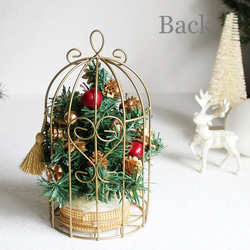 バードゲージクリスマスツリー　プレゼントを添えて…　タータンチェック　高さ24㎝　R＆yCH87 6枚目の画像