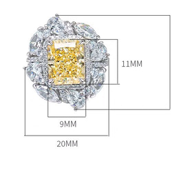 イエロー 長方形 高炭素ダイヤモンド キラキラ ゴージャス ラグジュアリー ヘイローリング 黄色 ビッグ ホワイト 白 7枚目の画像