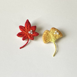 秋の彩り：紅葉、イチョウの刺繍ブローチ 3枚目の画像