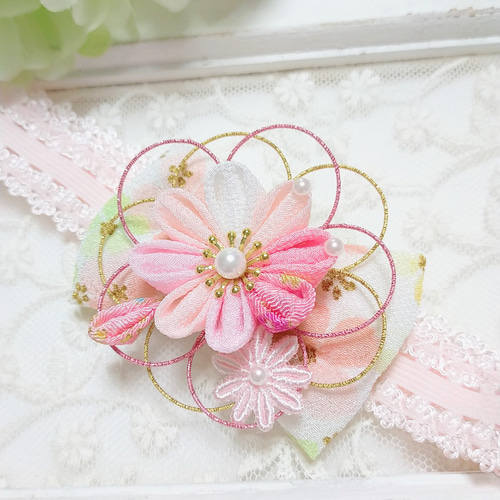 2wayきらきら水引 つまみ細工 リボン飾り（パステル）ベビーヘアバンド