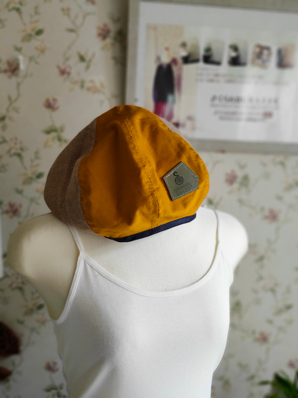 頭すっぽりリバーシブルベレー帽『wool×corduroy』～mustard＋oldrose～ 2枚目の画像