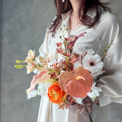 テラコッタ オレンジ 結婚式 前撮り ブーケ ウェディングブーケ