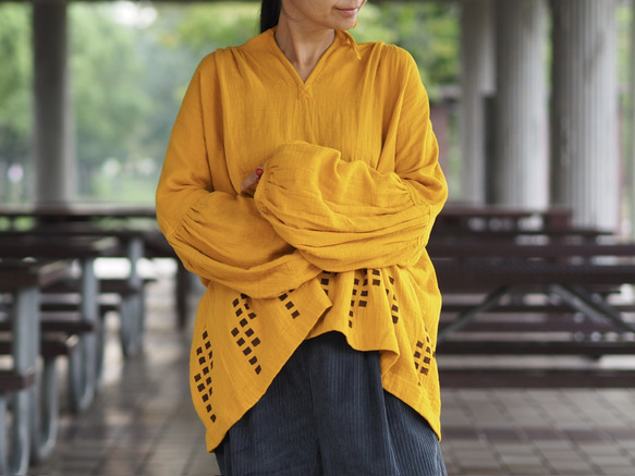 雙層紗布2way寬鬆長袖上衣/萬壽菊 第10張的照片