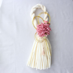 しめ縄リースホワイト タッセル 2026 お正月飾り 造花 しめ縄飾り