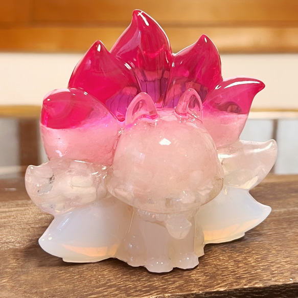 天然石ローズクォーツの九尾狐 置物 彫物NO.070716 天然石ローズ