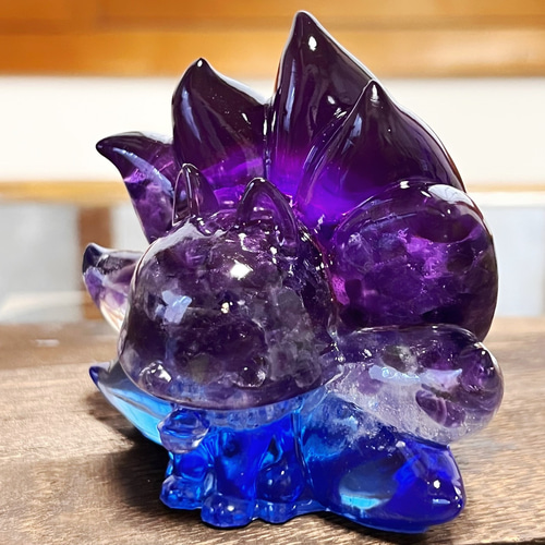 1点もの】九尾の狐オルゴナイト アメジスト その他置物 毘殊 天然石