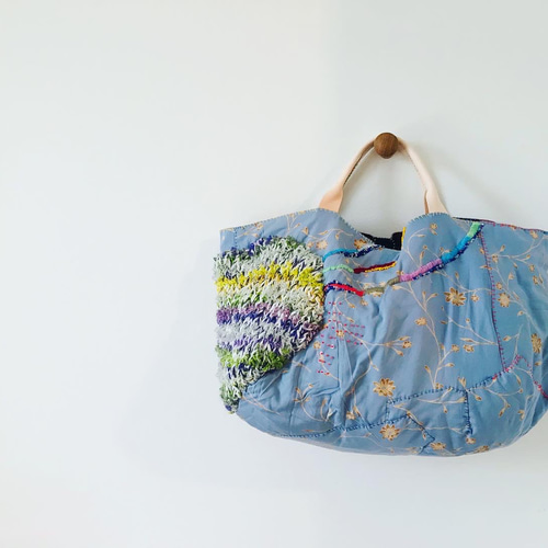 【774】ハンドメイド　バッグ4点 Bag 手縫いのバッグ 布製 本革持ち手 スローファッション ハンドメイド