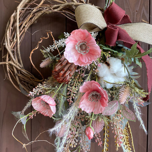 シックなピンク系のスワッグリース リース peachflower 通販 16588603