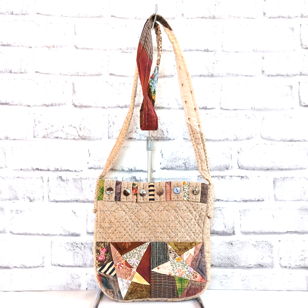 テディベア◆ハンドメイドパッチワーク◆ポシェット付 テディベア◇ハンドメイドパッチワーク◇ポシェット付