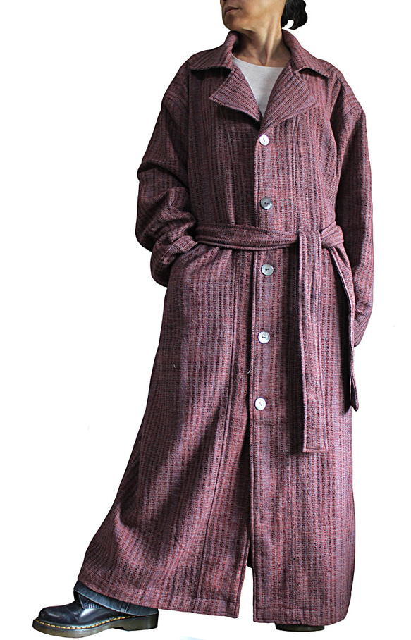 ざっくりジョムトン手織り綿ロングコート （JOO-002-04） 4枚目の画像