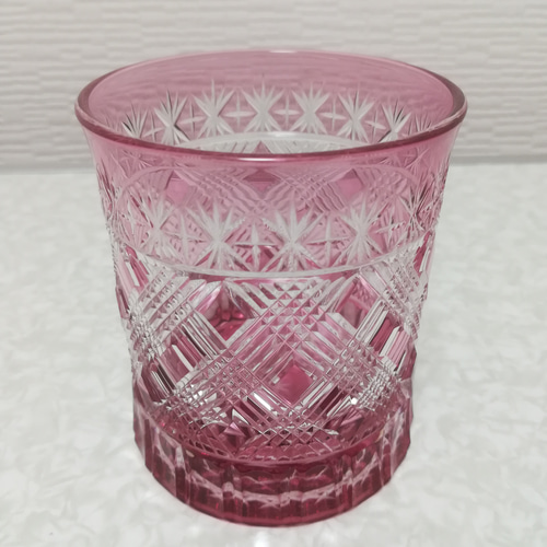 食卓の宝石 special ロックグラス(大)】ピンク ☆切子 ハンドメイド 