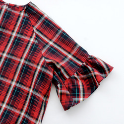 亞麻喇叭袖套頭衫（格紋/紅色） TP36 第11張的照片