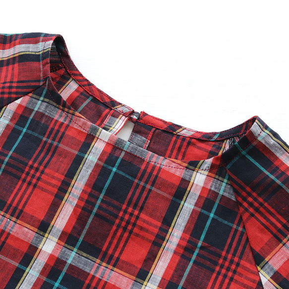 亞麻喇叭袖套頭衫（格紋/紅色） TP36 第10張的照片