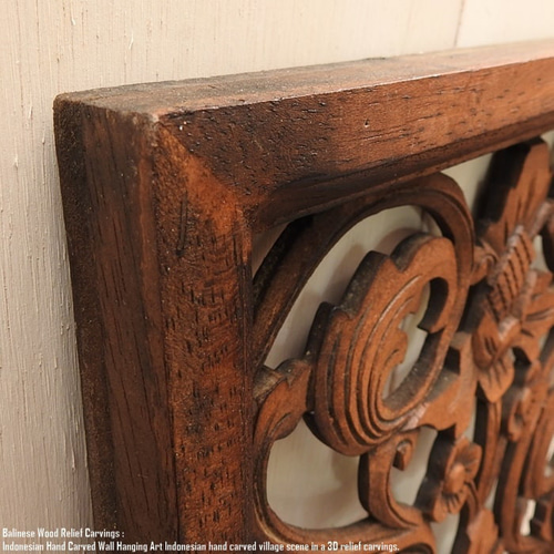 レリーフ 40cm×120cm B ブラウン アートパネル 木彫り フレーム 彫刻